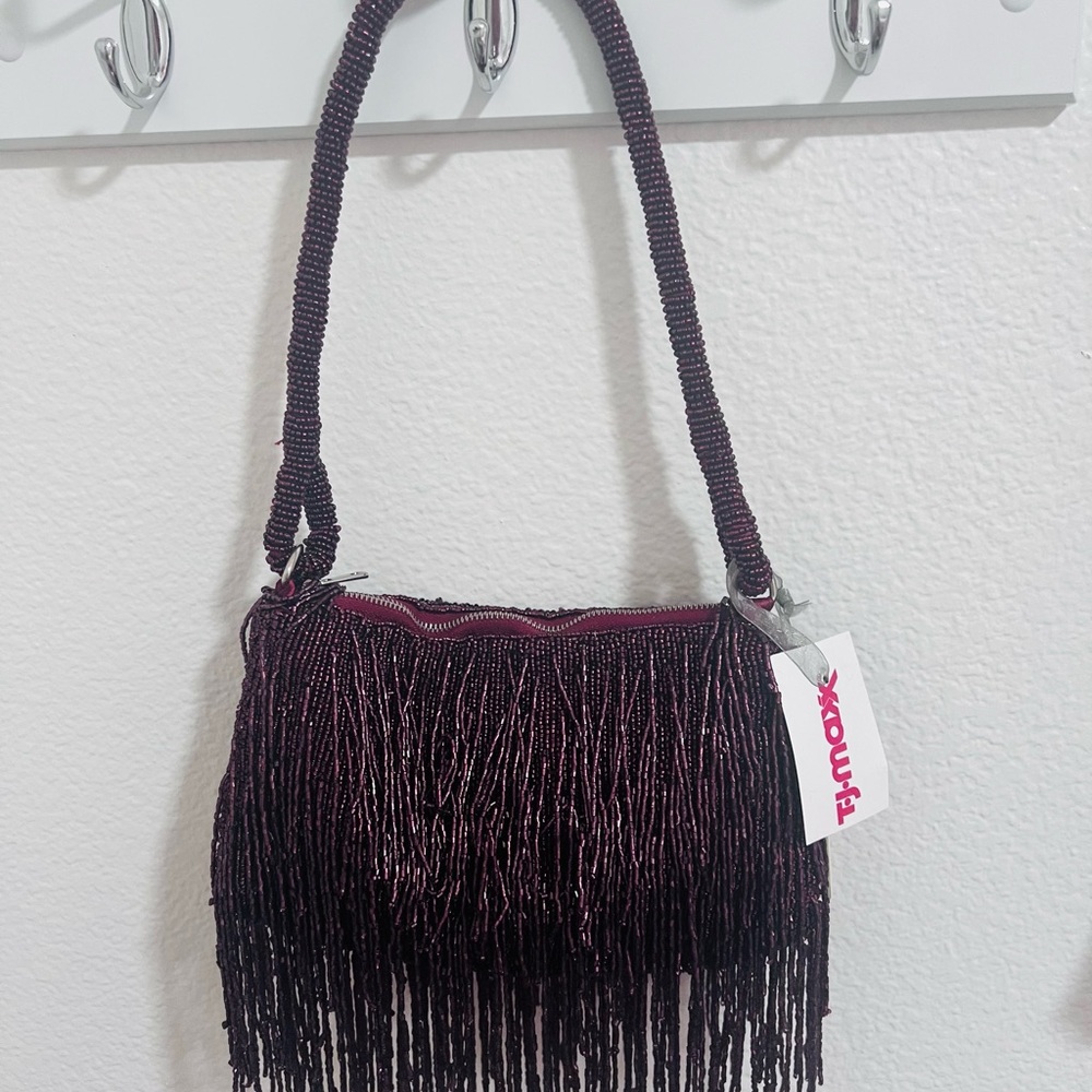 Chic Beaded Fringe Shoulder Bag - Deep Purple